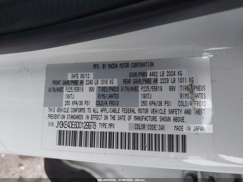 2013 Mazda Cx-5 VIN JM3KE4DE8D0129978 IAAI salvage auction — REAR END, Salvage (Pennsylvania), sold $3,950 on 2026-07-24 (photo 9)