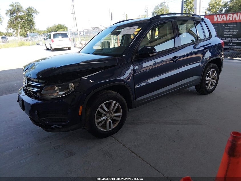 2016 Volkswagen Tiguan VIN WVGBV7AX4GW587837 IAAI salvage auction — FRONT END, Rebuildable (Florida), sold $1,450 on 2026-08-02 (photo 2)