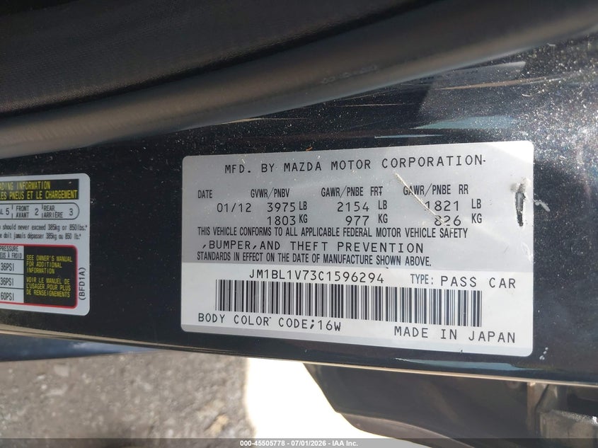2012 Mazda 3 VIN JM1BL1V73C1596294 IAAI salvage auction — THEFT, Salvage (Ohio), sold $300 on 2026-07-28 (photo 9)
