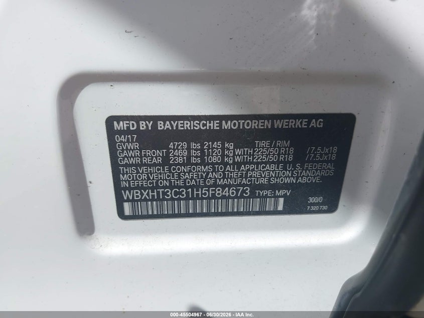 2017 BMW X1 VIN WBXHT3C31H5F84673 IAAI salvage auction — REAR END, Salvage Title, sold $3,850 on 2026-07-16 (photo 9)