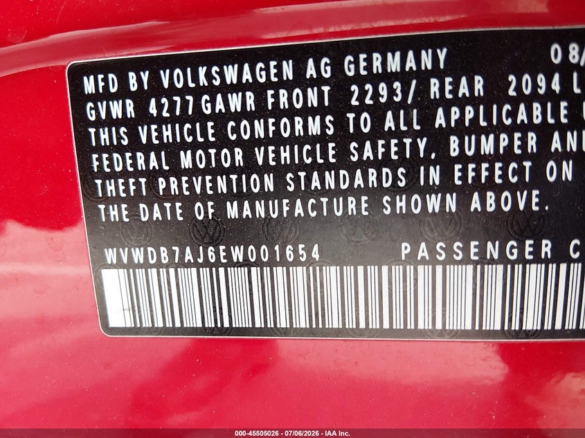 2014 Volkswagen Golf VIN WVWDB7AJ6EW001654 IAAI salvage auction — FRONT END, Salvage (Idaho), sold $250 on 2026-08-05 (photo 9)