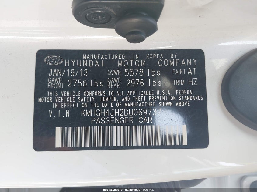 2013 Hyundai Equus VIN KMHGH4JH2DU069737 IAAI salvage auction — SIDE, Salvage (Texas), sold $450 on 2026-07-21 (photo 9)