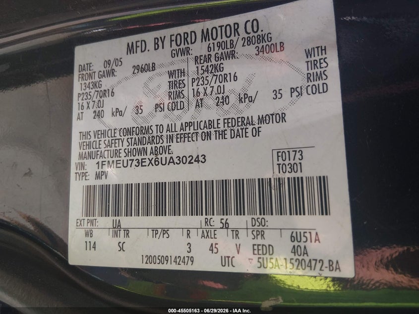 2006 Ford Explorer VIN 1FMEU73EX6UA30243 IAAI salvage auction — FRONT END, Salvage (Colorado), sold $375 on 2026-08-01 (photo 9)