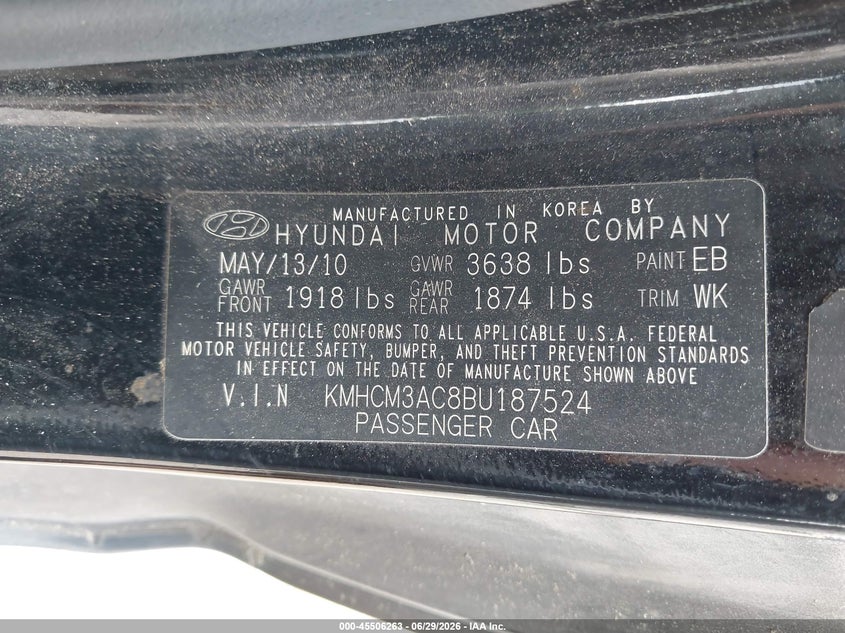 2011 Hyundai Accent VIN KMHCM3AC8BU187524 IAAI salvage auction — RIGHT SIDE, Clear (Virginia), sold $475 on 2026-07-24 (photo 9)
