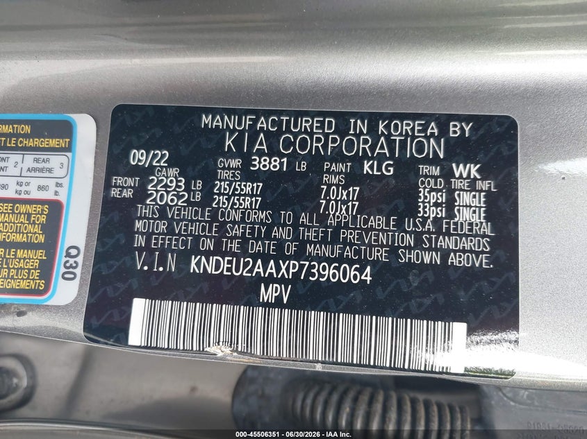 2023 Kia Seltos VIN KNDEU2AAXP7396064 IAAI salvage auction — LEFT SIDE, Salvage (Connecticut), sold $6,600 on 2026-07-23 (photo 9)