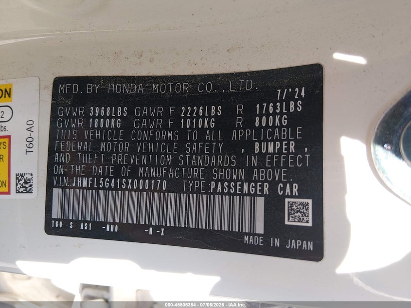 2025 Honda Civic type r VIN JHMFL5G41SX000170 IAAI salvage auction — FRONT END, Salvage (Missouri), sold $13,600 on 2026-07-31 (photo 9)