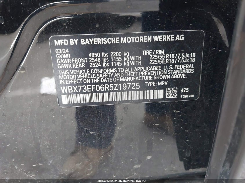 2024 BMW X1 VIN WBX73EF06R5Z19725 IAAI salvage auction — THEFT, Clear (Arizona), sold $18,850 on 2026-07-16 (photo 9)