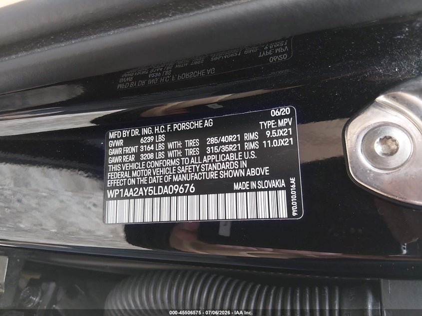 2020 Porsche Cayenne VIN WP1AA2AY5LDA09676 IAAI salvage auction — REAR END, Clear (Oklahoma), sold $19,600 on 2026-08-25 (photo 9)