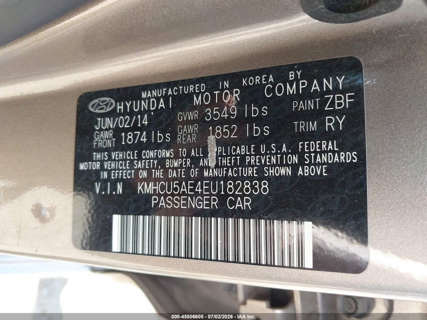 2014 Hyundai Accent VIN KMHCU5AE4EU182838 IAAI salvage auction — FRONT END, Clear (Virginia), sold $375 on 2026-07-28 (photo 9)