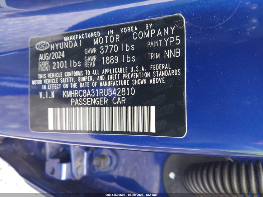 2024 Hyundai Venue VIN KMHRC8A31RU342810 IAAI salvage auction — FRONT END, Salvage Title, sold $4,250 on 2026-07-28 (photo 9)