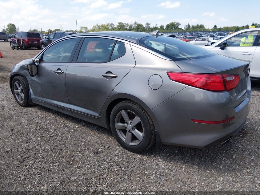 2014 Kia Optima VIN 5XXGM4A70EG318017 IAAI salvage auction — LEFT FRONT, Salvage Title, sold $450 on 2026-07-22 (photo 3)