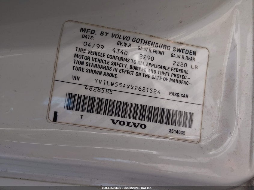 1999 Volvo V70 VIN YV1LW55AXX2621524 IAAI salvage auction — LEFT FRONT, Salvage (Texas), sold $325 on 2026-07-21 (photo 9)