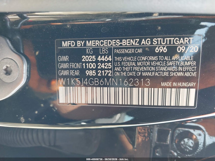 2021 Mercedes-benz Cla-klasse VIN W1K5J4GB6MN162313 IAAI salvage auction — FRONT END, Salvage (California), sold $8,100 on 2026-07-10 (photo 9)