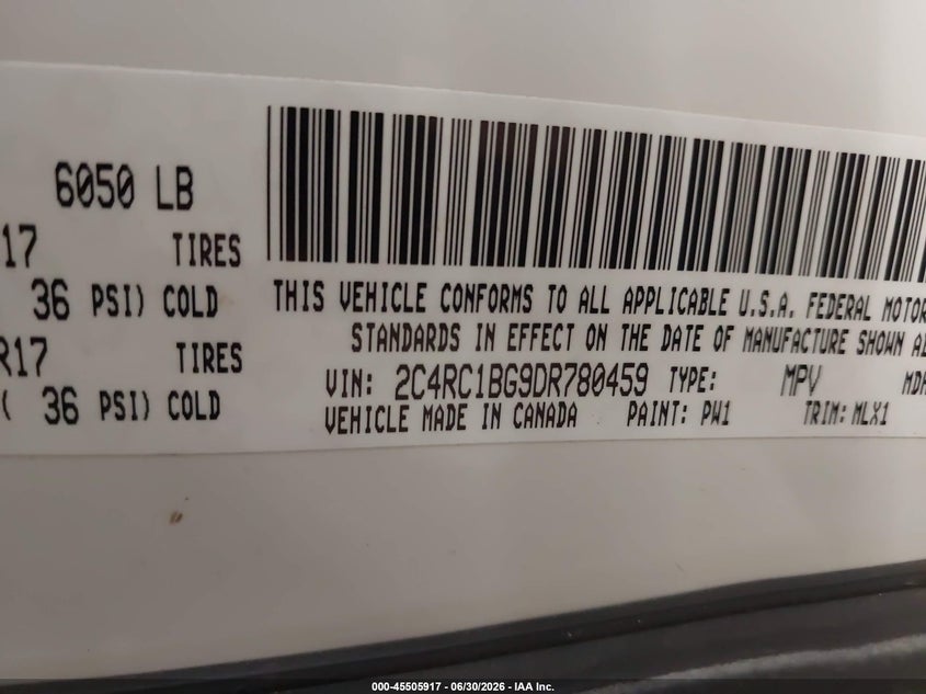 2013 Chrysler Town & country VIN 2C4RC1BG9DR780459 IAAI salvage auction — FRONT END, Salvage Title, sold $275 on 2026-07-28 (photo 9)