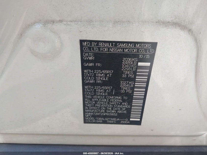2016 Nissan Rogue VIN KNMAT2MT2GP605652 IAAI salvage auction — FRONT END, Salvage (North Carolina), sold $1,275 on 2026-07-23 (photo 9)