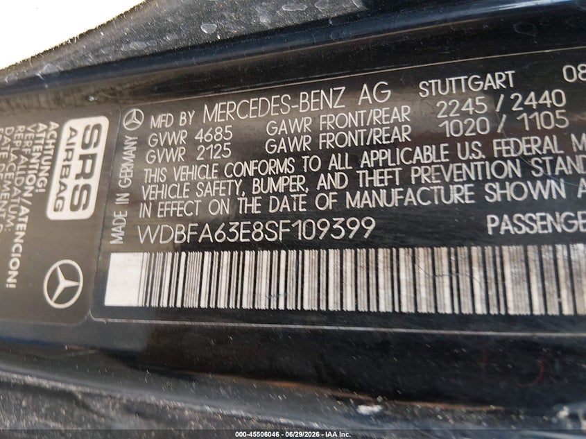 1995 Mercedes-benz Sl-class VIN WDBFA63E8SF109399 IAAI salvage auction — NORMAL WEAR, Clear (Missouri), sold $850 on 2026-07-28 (photo 9)