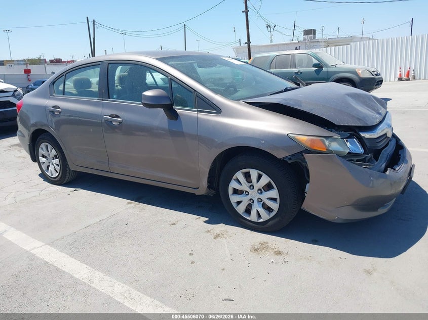 2012 Honda Civic VIN 19XFB2F51CE383431 IAAI salvage auction — FRONT END, Salvage (California), sold $850 on 2026-07-10 (photo 1)