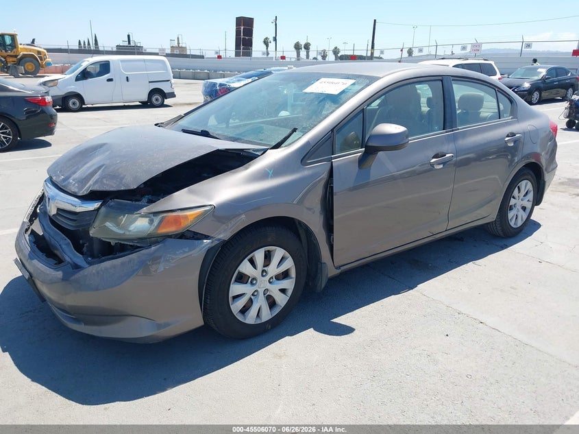 2012 Honda Civic VIN 19XFB2F51CE383431 IAAI salvage auction — FRONT END, Salvage (California), sold $850 on 2026-07-10 (photo 2)