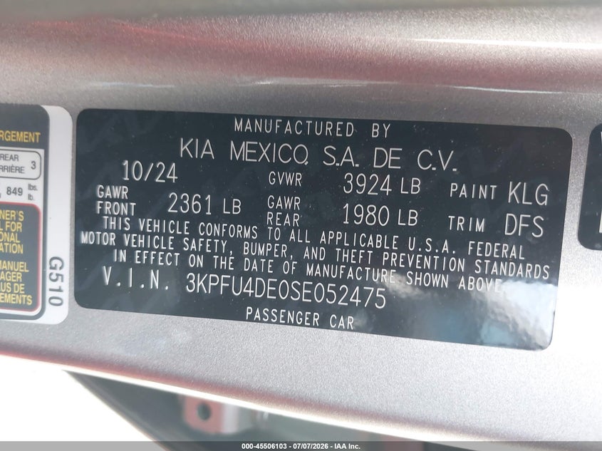 2025 Kia K4 VIN 3KPFU4DE0SE052475 IAAI salvage auction — REAR END, Salvage Title, sold $7,200 on 2026-08-18 (photo 9)