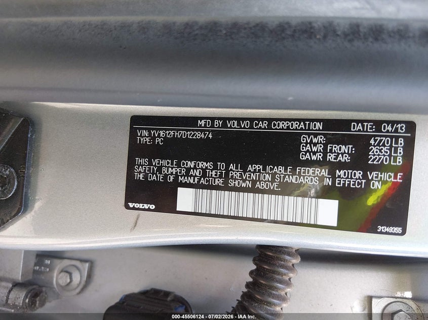 2013 Volvo S60 VIN YV1612FH7D1228474 IAAI salvage auction — REAR END, Salvage (Connecticut), sold $425 on 2026-07-16 (photo 9)