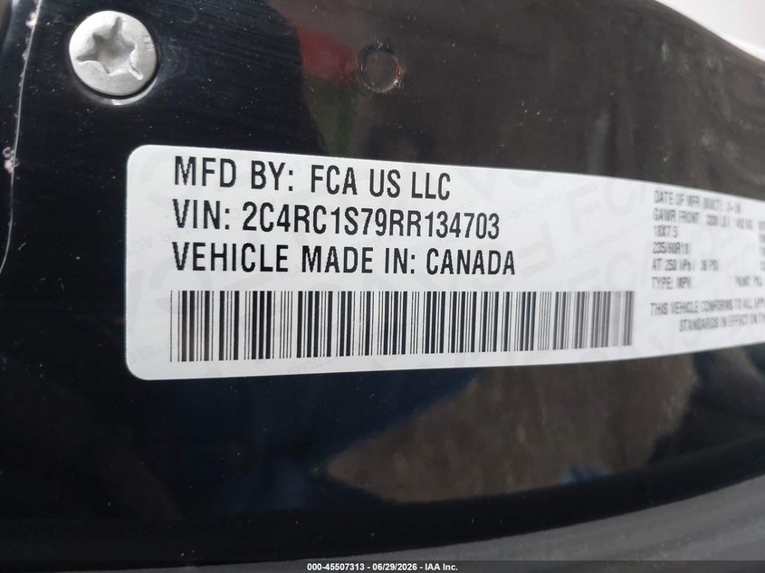 2024 Chrysler Pacifica VIN 2C4RC1S79RR134703 IAAI salvage auction — FRONT & REAR, Bill Of Sale (Washington), sold $9,100 on 2026-07-28 (photo 9)