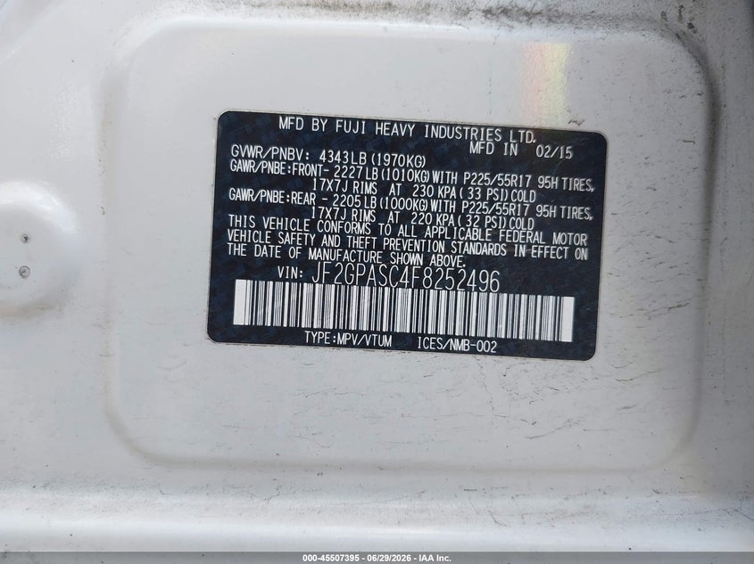 2015 Subaru Xv crosstrek VIN JF2GPASC4F8252496 IAAI salvage auction — NORMAL WEAR, Clear (Pennsylvania), sold $1,250 on 2026-07-10 (photo 9)