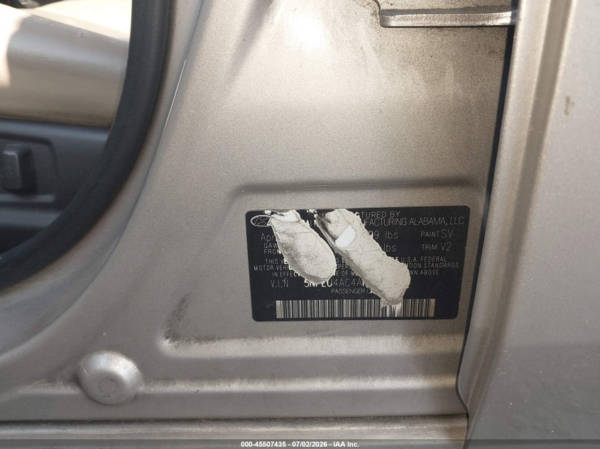 2010 Hyundai Sonata VIN 5NPEU4AC4AH591304 IAAI salvage auction — NORMAL WEAR, Clear (South Carolina), sold $400 on 2026-07-07 (photo 9)
