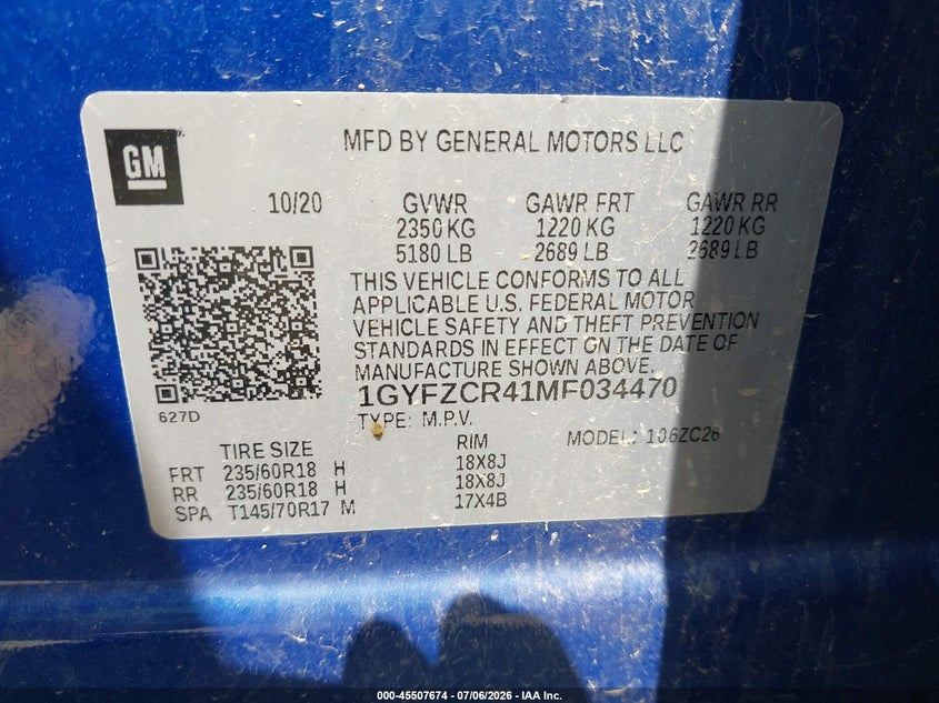 2021 Cadillac Xt4 VIN 1GYFZCR41MF034470 IAAI salvage auction — FRONT END, Salvage Title, sold $4,250 on 2026-09-15 (photo 9)