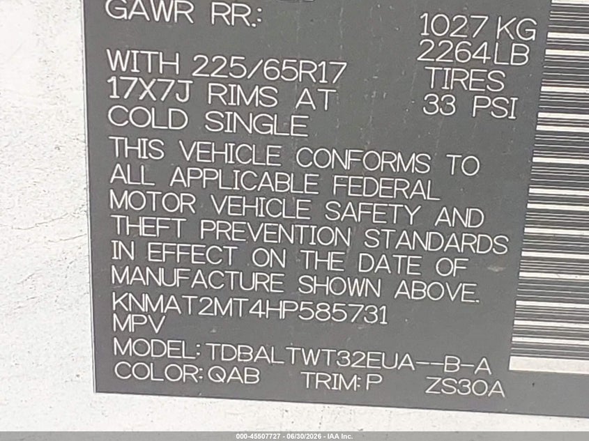 2017 Nissan Rogue VIN KNMAT2MT4HP585731 IAAI salvage auction — FRONT END, Salvage (Louisiana), sold $875 on 2026-07-21 (photo 9)
