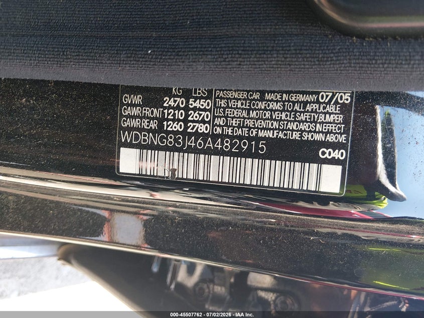 2006 Mercedes-benz S class VIN WDBNG83J46A482915 IAAI salvage auction — NORMAL WEAR, Clear (Texas), sold $325 on 2026-07-31 (photo 9)