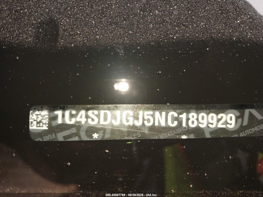 2022 Dodge Durango VIN 1C4SDJGJ5NC189929 IAAI salvage auction — THEFT, Clear - Dealer Only (California), sold $15,100 on 2026-07-30 (photo 9)