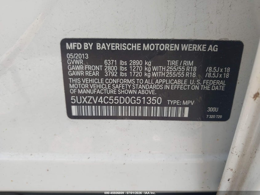 2013 BMW X5 VIN 5UXZV4C55D0G51350 IAAI salvage auction — NORMAL WEAR, Clear (New York), sold $400 on 2026-07-21 (photo 9)