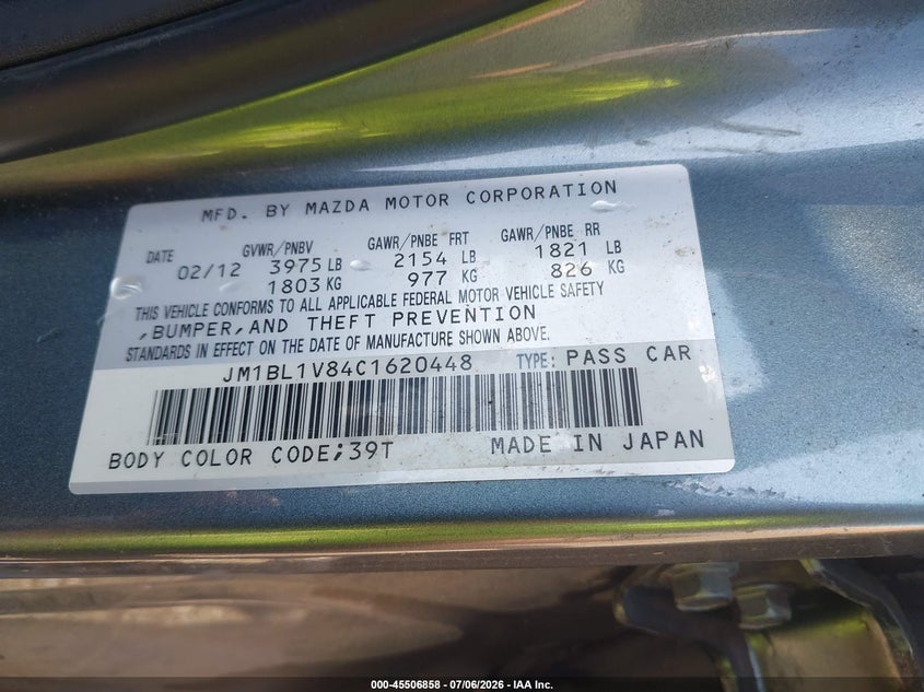2012 Mazda 3 VIN JM1BL1V84C1620448 IAAI salvage auction — WATER/FLOOD, Salvage (Mississippi), sold $600 on 2026-07-22 (photo 9)