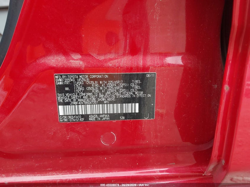 2011 Toyota Rav4 VIN JTMBF4DV7B5047357 IAAI salvage auction — NORMAL WEAR, Clear-Endorsement (Wisconsin), sold $1,350 on 2026-07-30 (photo 9)