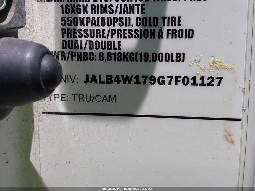 2016 Isuzu Npr VIN JALB4W179G7F01127 IAAI salvage auction — NORMAL WEAR, Clear (Florida), sold $25 on 2026-07-29 (photo 8)