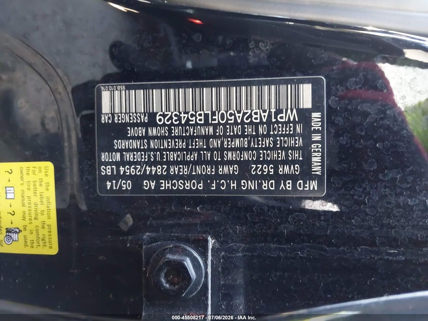 2015 Porsche Macan VIN WP1AB2A50FLB54329 IAAI salvage auction — LEFT FRONT, Salvage Certificate (California), sold $4,700 on 2026-07-18 (photo 9)