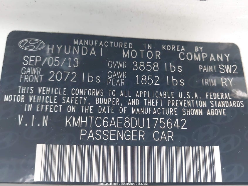 2013 Hyundai Veloster VIN KMHTC6AE8DU175642 IAAI salvage auction — FRONT END, Salvage (California), sold $825 on 2026-07-16 (photo 9)