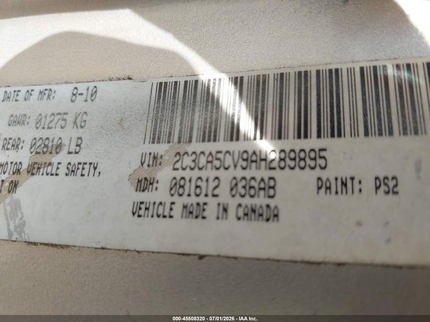 2010 Chrysler 300 VIN 2C3CA5CV9AH289895 IAAI salvage auction — REAR END, Clear (Tennessee), sold $750 on 2026-07-19 (photo 9)