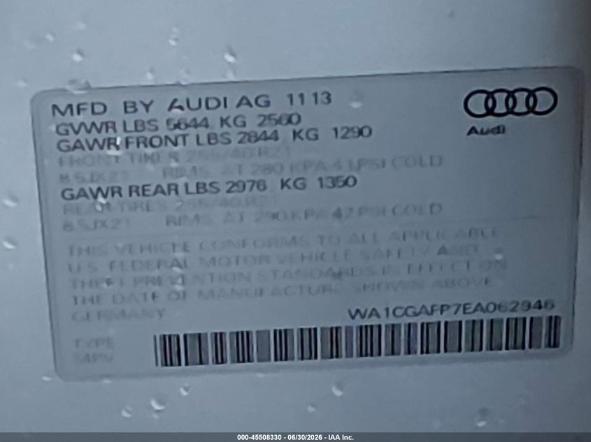 2014 Audi Sq5 VIN WA1CGAFP7EA062946 IAAI salvage auction — RIGHT SIDE, Salvage (Arizona), sold $1,825 on 2026-07-21 (photo 9)
