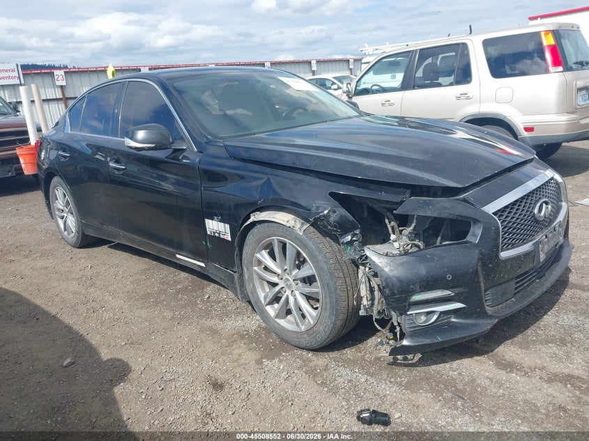 2014 Infiniti Q50 VIN JN1BV7AR5EM686538 IAAI salvage auction — FRONT END, Salvage Title, sold $25 on 2026-07-31 (photo 1)