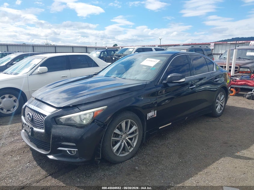 2014 Infiniti Q50 VIN JN1BV7AR5EM686538 IAAI salvage auction — FRONT END, Salvage Title, sold $25 on 2026-07-31 (photo 2)