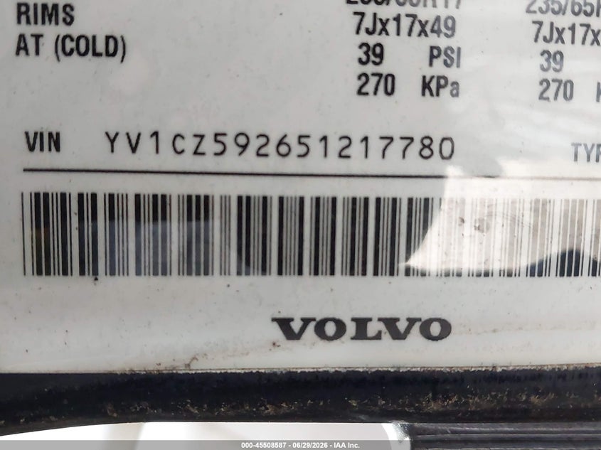2005 Volvo Xc90 VIN YV1CZ592651217780 IAAI salvage auction — FRONT END, Clear (Virginia), sold $250 on 2026-08-10 (photo 9)
