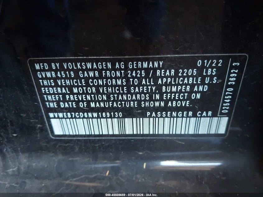 2022 Volkswagen Golf r VIN WVWEB7CD6NW169130 IAAI salvage auction — FRONT END, Wait Title, sold $9,050 on 2026-08-18 (photo 9)