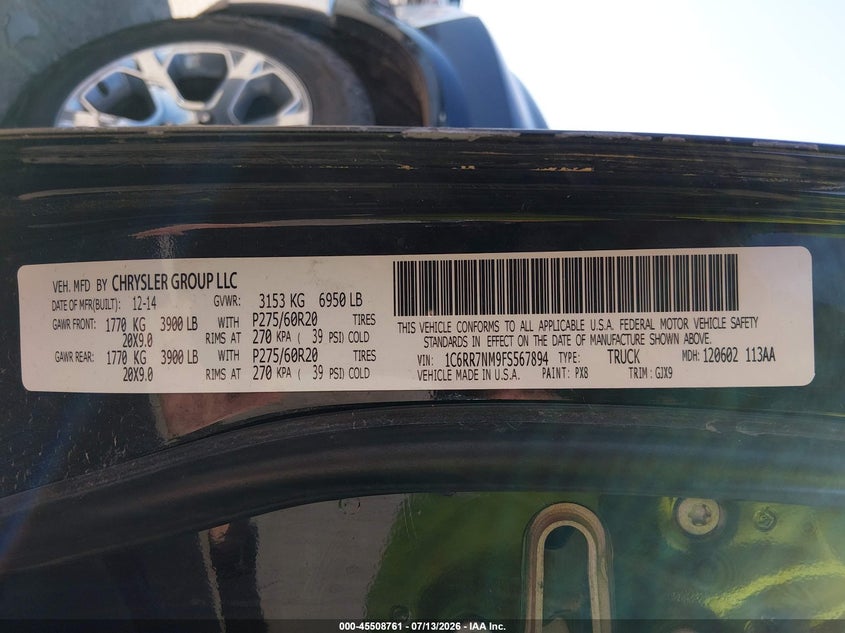 2015 Ram 1500 VIN 1C6RR7NM9FS567894 IAAI salvage auction — MECHANICAL, Salvage (Colorado), sold $1,975 on 2026-09-10 (photo 9)
