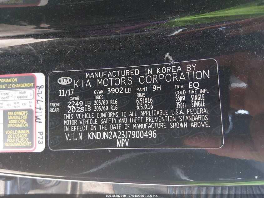 2018 Kia Soul VIN KNDJN2A23J7900496 IAAI salvage auction — FRONT END, Salvage Title, sold $1,100 on 2026-07-30 (photo 9)