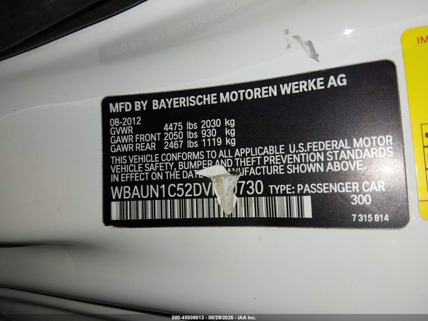 2013 BMW 1er VIN WBAUN1C52DVR00730 IAAI salvage auction — RIGHT FRONT, Salvage (Idaho), sold $525 on 2026-07-24 (photo 9)