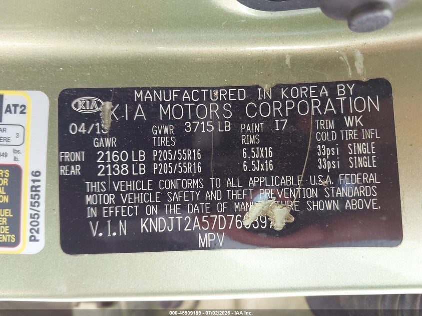 2013 Kia Soul VIN KNDJT2A57D7603977 IAAI salvage auction — NORMAL WEAR, Original (Texas), sold $25 on 2026-07-29 (photo 9)