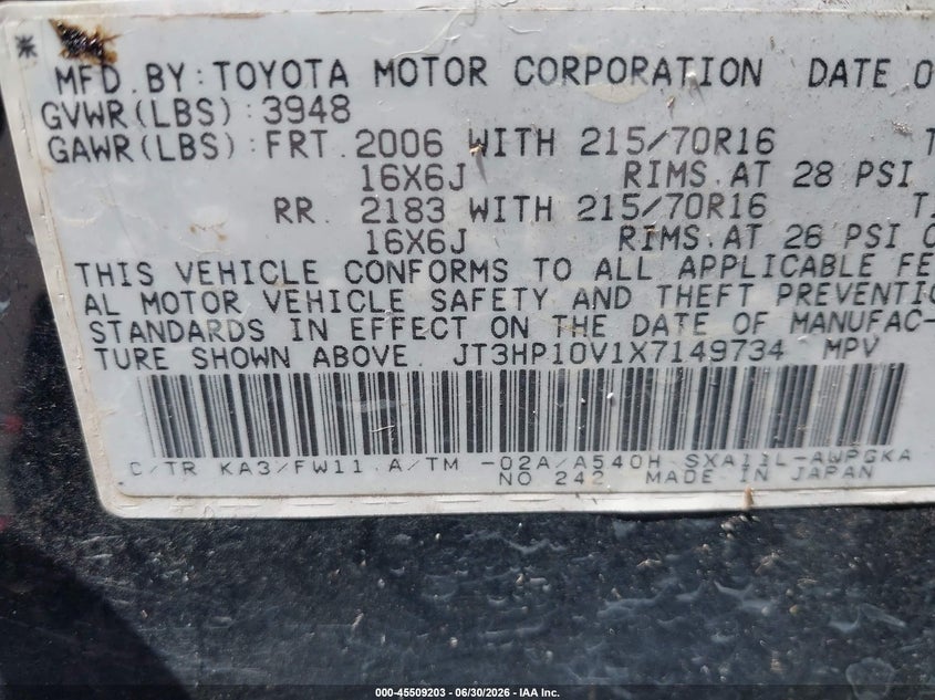 1999 Toyota Rav4 VIN JT3HP10V1X7149734 IAAI salvage auction — NORMAL WEAR, Clear - Dealer Only (California), sold $825 on 2026-07-20 (photo 9)