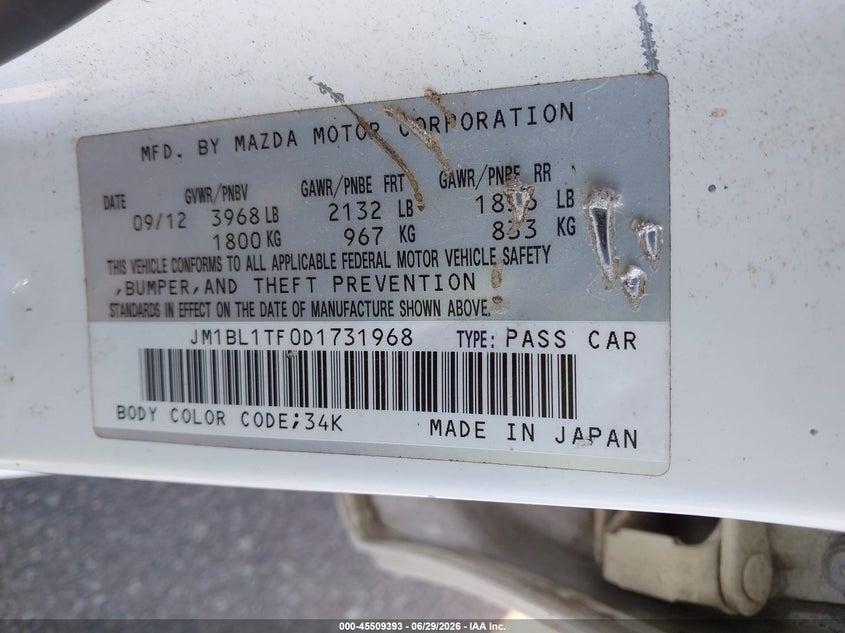 2013 Mazda 3 VIN JM1BL1TF0D1731968 IAAI salvage auction — NORMAL WEAR, Clear-Dealer Only (North Carolina), sold $425 on 2026-07-29 (photo 9)