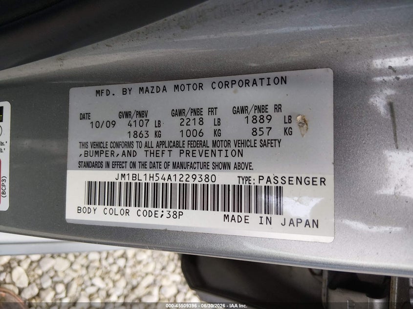 2010 Mazda 3 VIN JM1BL1H54A1229380 IAAI salvage auction — NORMAL WEAR, Original (Kentucky), sold $1,000 on 2026-07-20 (photo 9)